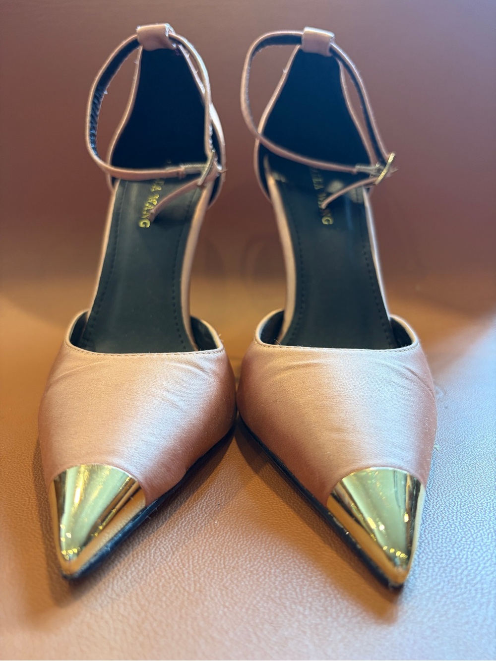 Azalea Wang Satin Pointed Ankle-Strap Heels in Dusty Pink - Picture 2 of 9